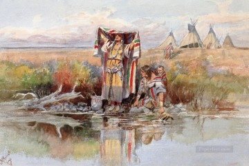 Chica del agua 1895 Charles Marion Russell Pinturas al óleo